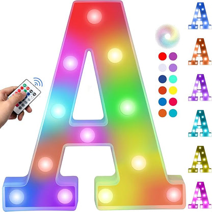 Foaky Upgraded Light Up Letters,Colorful Marquee Light Up Letter with Remote,Marquee Letters for Girl Gifts Teen Girl Gifts Trendy Stuff,Birthday Party Decoration (A)
