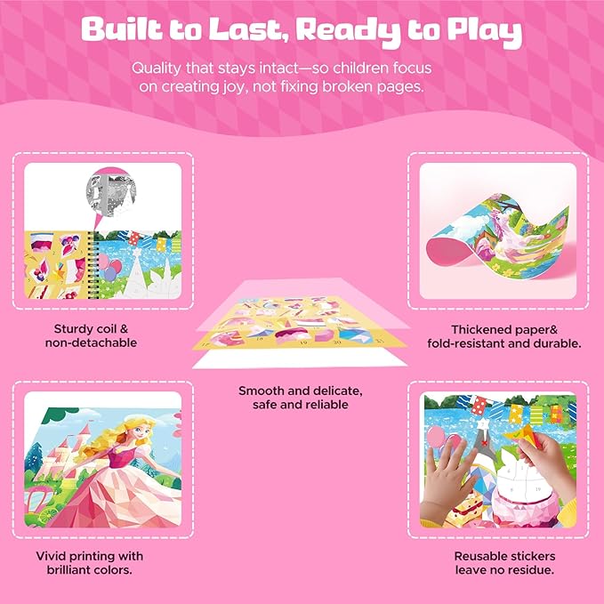 2PCS Paint by Number Sticker Book Travel Activities Essentials for Girls Kids Ages 4-10 Road Trip & Airplane Toys & Long Car Rides, Birthday Present, Preschool Classroom Party Gifts