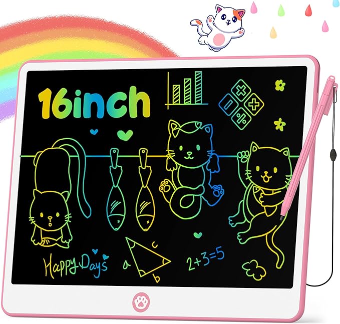 Hockvill LCD Writing Tablet for Kids 16 Inch, Toys for Girls Boys Drawing Pad for 3 4 5 6 7 Year Old Kids Toys, Easter Basket Stuffer for Kids, Toddler Doodle Board Travel Essentials - Pink