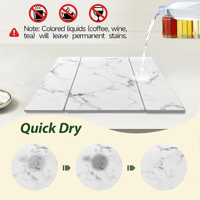 Large Stone Drying Mat for Kitchen Counter, Water-Absorbent Marble Diatomaceous