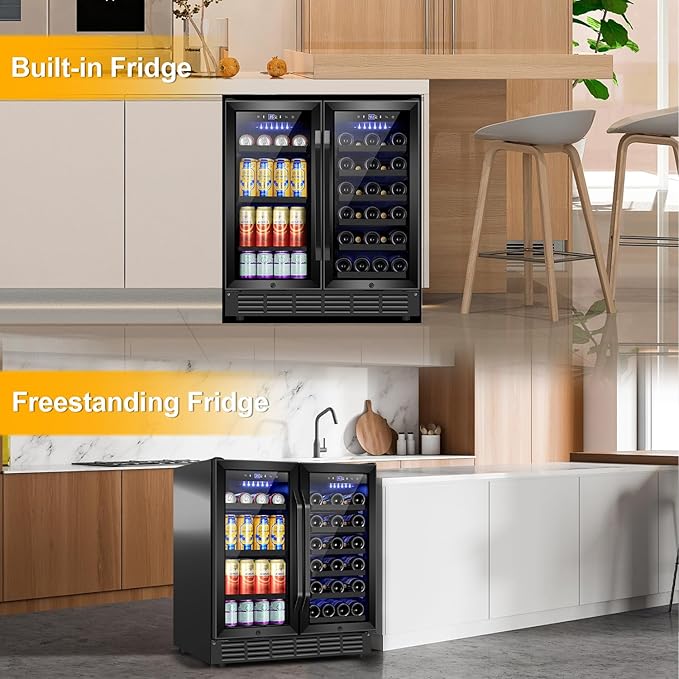 30 Inch Wine and Beverage Refrigerator Black- Dual Zone Beverage Fridge Under