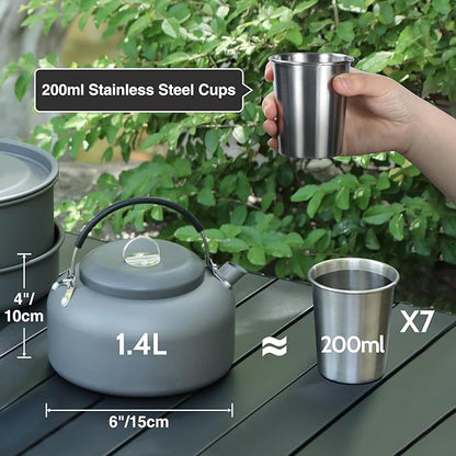 REDCAMP 6/10/11/12/14/15/19 PCS Camping Cookware Mess Kit Camping Gear Campfire Utensils Lightweight Stackable Pot Pan Bowls Soup Spoon with Storage Bag for Camping, Backpacking, Outdoor Cooking