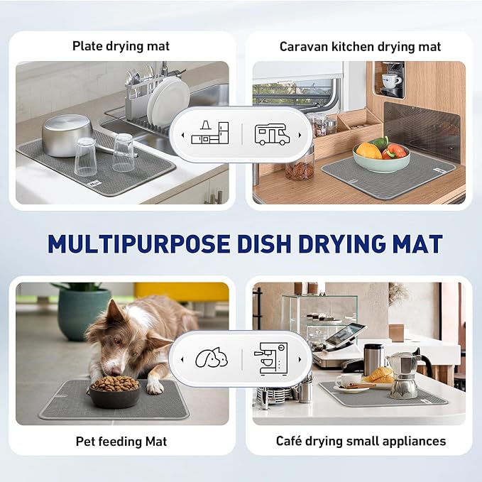 14.6*11.8 inch Microfiber Dish Drying Mat, 2 Compact Ultra Absorbent Dish Mat