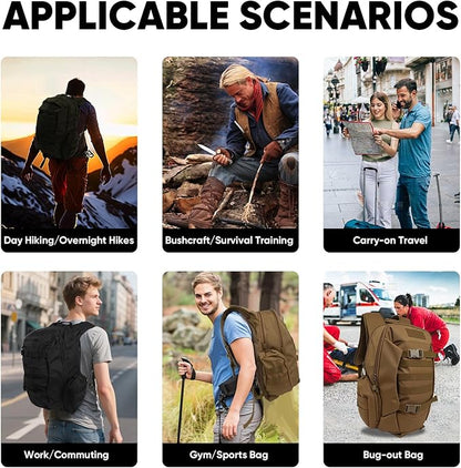 35L Tactical Backpack for Men, MOLLE Military Bug Out Bag, Waterproof Rucksack for Hiking with Hydration Port Tan