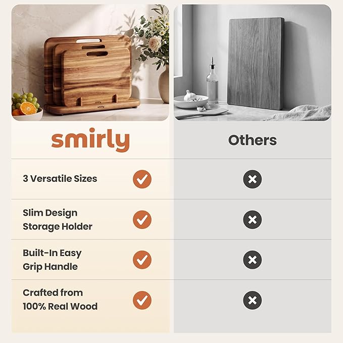 SMIRLY Wooden Cutting Boards for Kitchen, Double-Sided Cutting Board