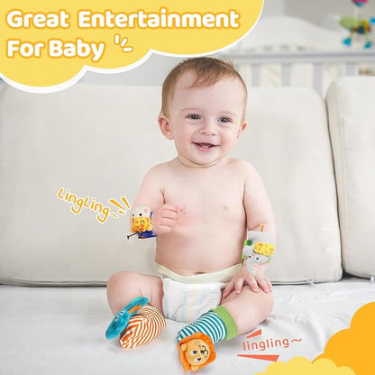 URMYWO Wrist Rattles for Baby - Rattle Socks - Foot Finder Set - Baby Toys for 0-12 Months Infant - Newborn Essentials - Early Learning Sensery Toys for Boys and Girls as Shower Gifts