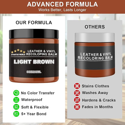 STARTSO WORLD 200Ml Leather Recoloring Balm with 100ML Leather Conditioner, Light Brown Leather Repair Kit for Furniture, Leather Dye, Leather Scratch Repair, Leather Couch Paint