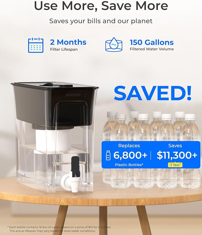 Waterdrop Fluoride-Reducing Water Filter Dispenser, 150-Gallon Long-Life