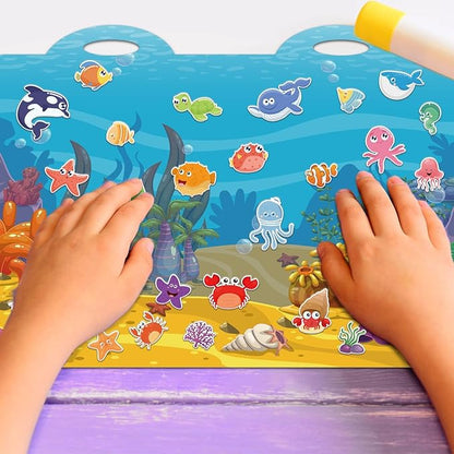 3D Sea Animals Puffy Sticker Play Set Kids 2-4 Toys Gifts Sticker Book Under the Sea Window Gel Clings Decals for Toddlers Home Airplane Classroom Nursery Ocean Party Supplies Decorations Removable 100 Reusable Puffy Stickers 2 Fold-Out Scenes