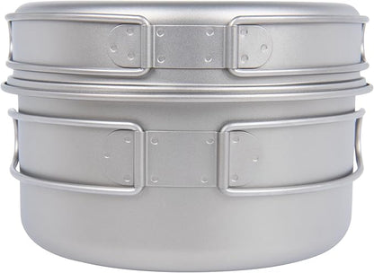 iBasingo Backpacking Cookset Titanium Camping Pots Set Ultralight Outdoor Picnic Pots Pans with Folding Handle Druable Portable Cooking Mess Kit Compact Picnic Dishes Bowls Cups (Multiple Sizes)