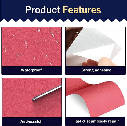 Zenyao Leather Repair Patch Tape - Self Adhesive Leather Repair Kit for Car Seat Furniture, Heavy Duty Vinyl Repair Patch for Couch Sofa, Waterproof Fix for Tears, 3x60 Inch Roll, Hot Pink