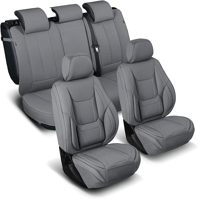 Coverland Custom SUV Car Seat Covers Full Set for [2006-2026 Audi Q7] - Protector Car Seat Cover Water Resistant Leather Memory Form Back Support Seat Cushion [Full Set-Dark Gray]