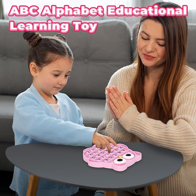 Fidget Toys for Kids, Owl Shaped Silicone Squeeze Sensory Toys, Alphabet Bubble Stress Anxiety Relief Relax Tools for Kids Adults School Classroom Gift Party Favors (Pink)
