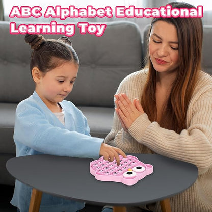 Fidget Toys for Kids, Owl Shaped Silicone Squeeze Sensory Toys, Alphabet Bubble Stress Anxiety Relief Relax Tools for Kids Adults School Classroom Gift Party Favors (Pink)
