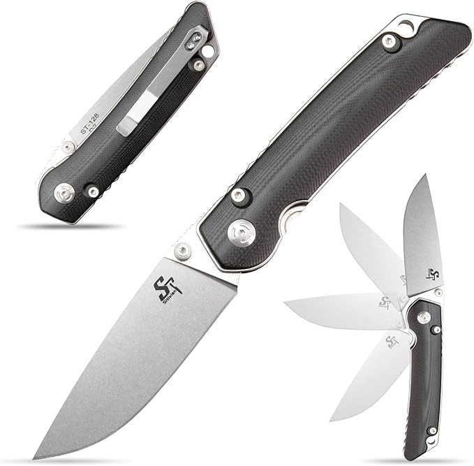 Sitivien ST128 Folding Knife,D2 Blade G10 Handle Safety Liner Lock EDC Tool Knife for Outdoor Hiking Camping-Black