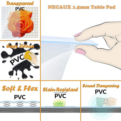 NECAUX Custom 24 x 24 Inch Clear Table Cover Protector, 1.5mm Thick Crystal Water Resistant Plastic Square Heavy Duty Desk Pad Mat Non-Slip Tablecloth Protector for End Table, Night Stand, Side Table