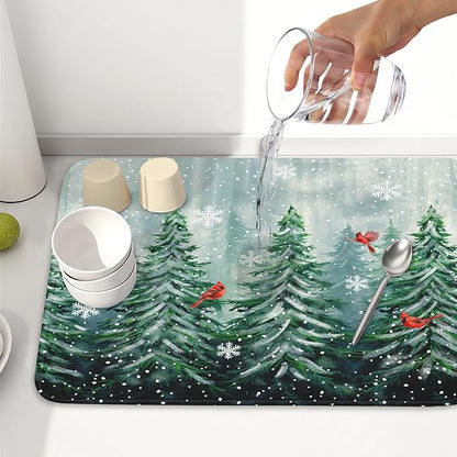 Winter Pines Tree Dish Drying Mats
