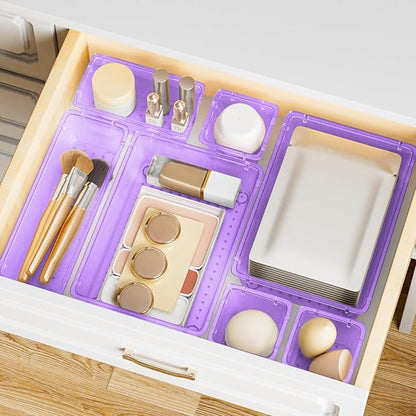 SpaceHacks 15 PCS Clear Plastic Drawer Organizer Set, 4-Size Acrylic Drawer