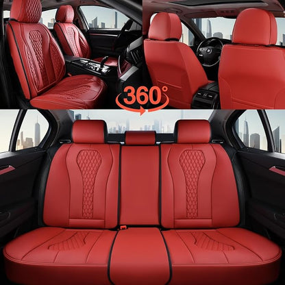 Coverado Seat Covers, Car Seat Covers Full Set, Red Car Seat Cover, Car Seat Covers Front Seats Back Seat Covers, Waterproof Car Seat Cushion, Leather Seat Protector Universal Fit Most Cars