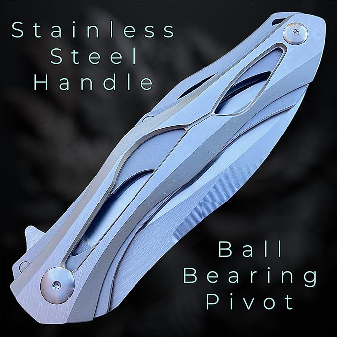 TACTICAL GEARZ Premium Stainless Steel Folding Knife, Stainless Steel Handle, D2 Steel Blade (Ronus Silver)