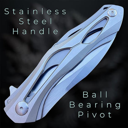 TACTICAL GEARZ Premium Stainless Steel Folding Knife, Stainless Steel Handle, D2 Steel Blade (Ronus Silver)
