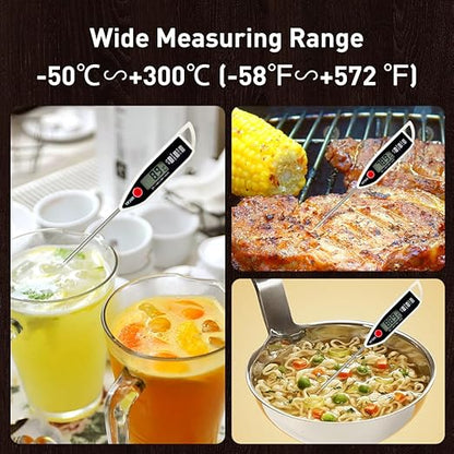 Wisebee Digital Meat Thermometer, Instant Read, ℃/℉ Switch, Long Stainless Steel Probe, Battery Powered, Food Thermometer for Cooking, Baking, Steak, Grilling and Frying (White)