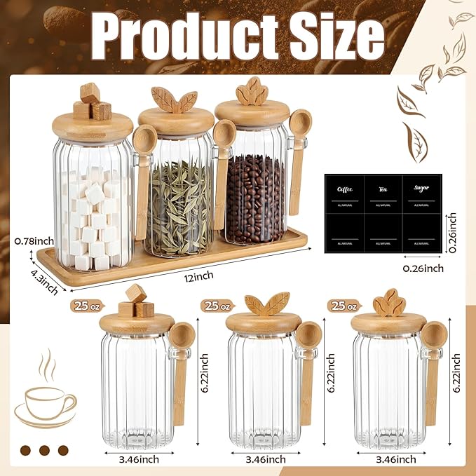 Suclain 3 Pcs Glass Coffee Container