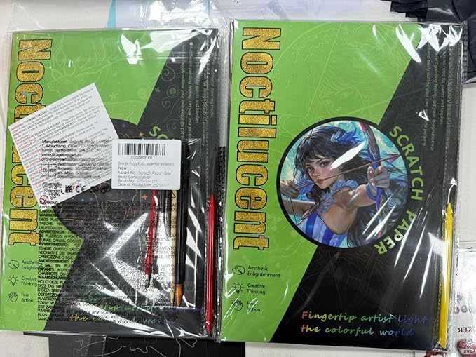 Georgie Porgy Scratch Paper Art Set for Kids Adults Magic Rainbow Scratchboards for DIY Arts and Crafts Kits Christmas Birthday Gift with Scratching Tools Kit (A4-Noctilucent Beast + Constellation)