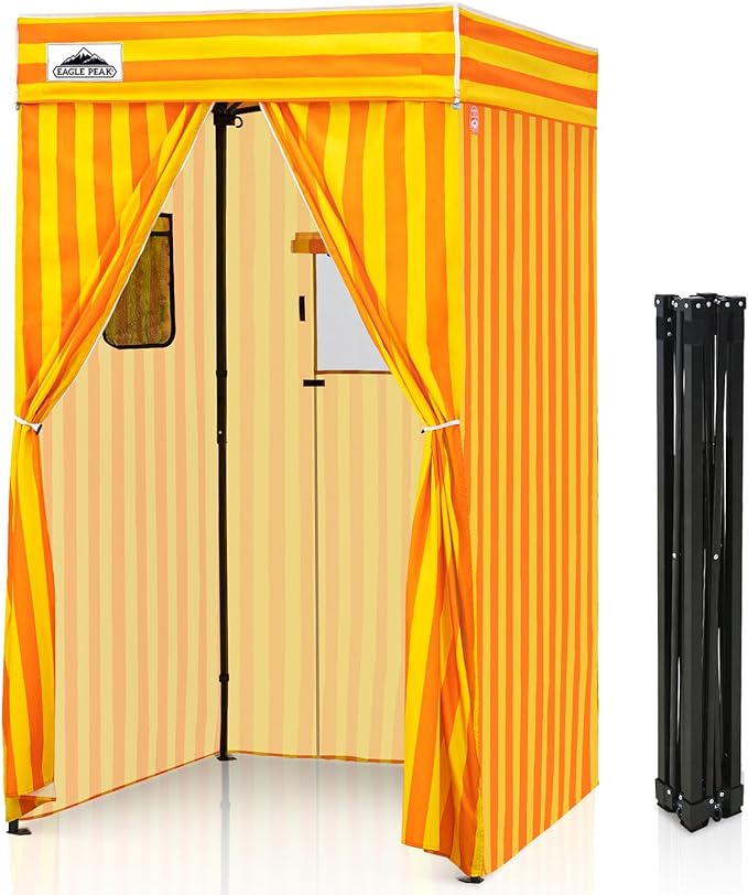 EAGLE PEAK Flex Compact 4x4 Pop-up Canopy Changing Room, Portable Privacy Dressing Room for Indoor Fashion Photoshoots, Camping, or Pool, Yellow/Orange