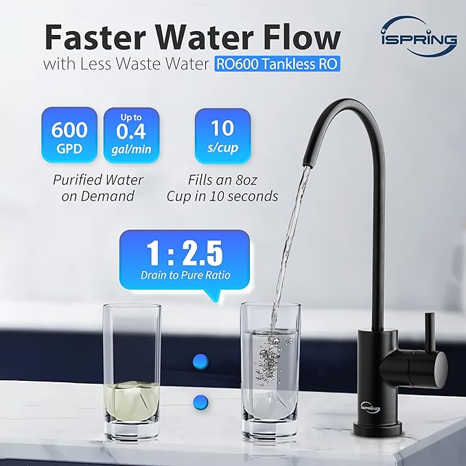 iSpring RO600ORB Tankless Reverse Osmosis System Under Sink, 600 GPD Fast Flow