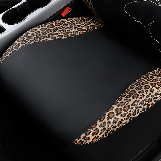 Flying Banner Butterfly car seat Covers ful Set Fashion Universal Lady Woman Female Rear Bench Split Colorized (Full Set - Faux Leather, Leopard Brown)