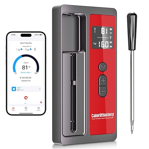 Wireless Smart Bluetooth Meat Thermometer Digital for BBQ, Grill, Oven, Smoker, 500ft Range Cooking Thermometer with Ultra-Thin Wireless Meat Probe, Perfect for Steak, Chicken, Turkey