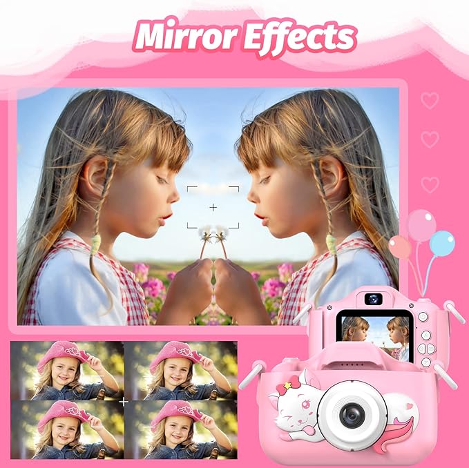 Goopow Kids Digital Camera, Pink Purple, 32GB MicroSD Card Included, Shockproof and Durable for Girls Ages 3-10