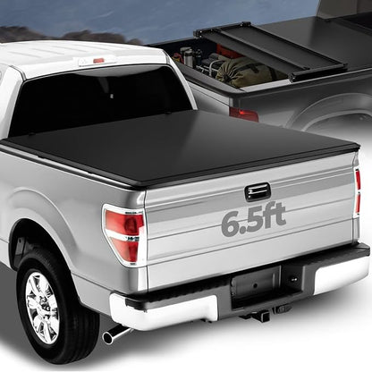 Auto Dynasty Soft Tri-Fold Truck Bed Tonneau Cover Compatible with 2004-2014 Ford F-150 6.5Ft/78Inch Fleetside Bed, Matte Black Soft Vinyl Top