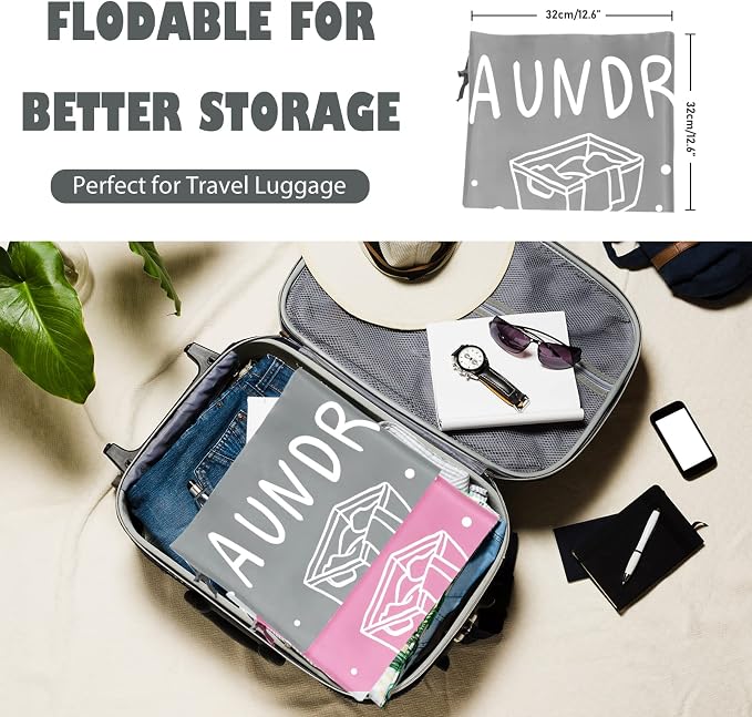 Sylfairy 2 Pack Extra Large Travel Laundry Bag, Dirty Clothes Organizer with Drawstring,Heavy Duty Travel Laundry Bags,Easy Fit a Laundry Hamper Travel Essentials