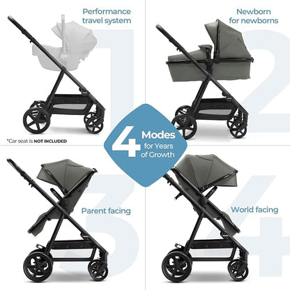 Mompush Baby Stroller, Convertible 2-in-1, Infant Car Seat Compatible, Includes Adapter - Sturdy Full-Size Infant Stroller for Family Adventures