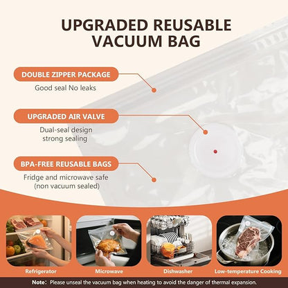 Vacuum Sealer For Food (Compact Vacuum Sealers+ 30 Reusable Vacuum Bags), Powerful Handheld Vacuum Sealer for 10X Preservation & Fresh