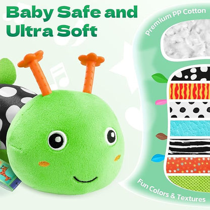 HEMRLY Baby Toys for 0-6 Months, Musical Plush Caterpillar Infant Sensory Toy with Baby Mirror&Crinkle Rattle,Pull String,Teething Toys, Tummy Time Newborn Gifts for 0-3-6-12 Boys Girls - Green Leaf