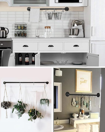 Industrail Pipe Pot Pan Rack, Wall mount Pot hangers Pan Haniging Rail Lid