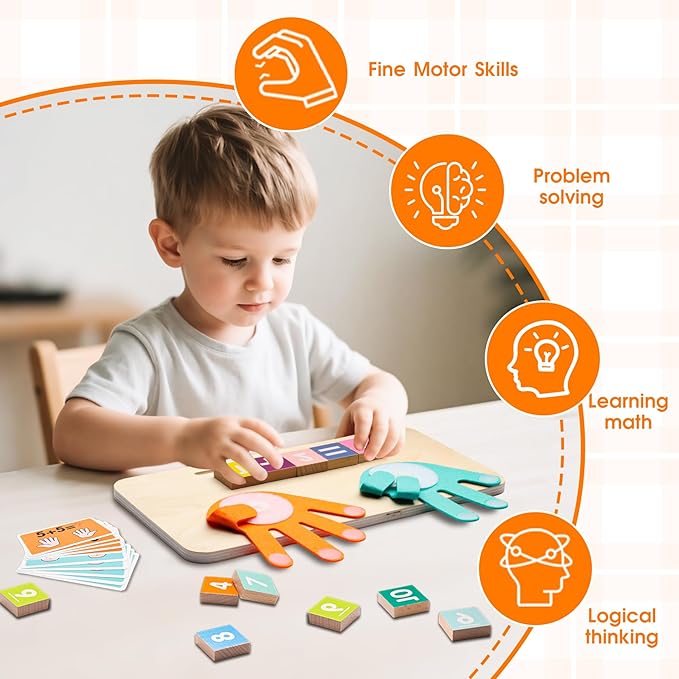 Preschool Learning Toys for Toddlers, Colorful Wooden Numbers Blocks, Finger Counting Montessori Toys for 3 4 5 Year Old