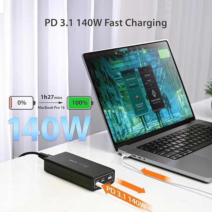 j5create 185W GaN USB-C/A 3-Port Laptop Super Charger w/Power Delivery 3.1