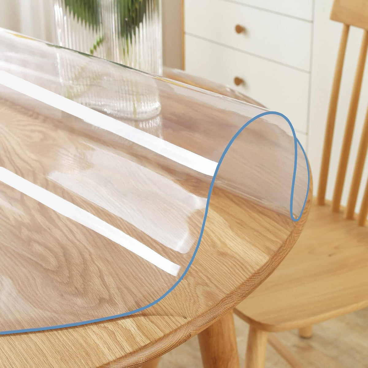 Wadrac Custom Clear PVC Table Top Protector Transparent Plastic Table Pad Cover Circle Waterproof Foldable Wooden Furntiure Coffee Protective Circular Table Pad Mat Dia. 52 Inch Round 1.5mm Thick