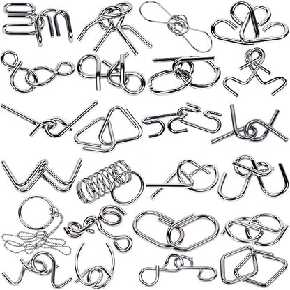 Ahyuan Metal Wire Puzzles Set of 32 with Pouch Large Thick IQ Test Mind Games Toys IQ Toys Brain Teaser Puzzles Metals Wire Puzzle Magic Trick Toy Metal IQ Puzzle Party Favors for Kids Adults (Silver)