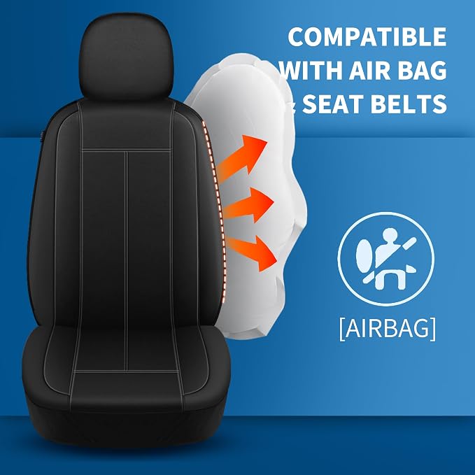HChengkikz Car Seat Covers Front Seat, Waterproof Neoprene Car Seat Covers, Car Seat Covers Airbag Compatible, Universal Automotive Comfort for Most Cars, Trucks, SUVs (Black)