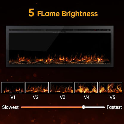 50" Electric Fireplace, Ultra-Thin Recessed/Wall Mounted Electric Fireplace