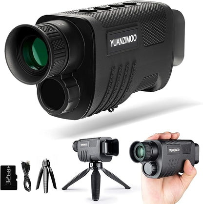 Upgraded Night Vision Monocular Digital Infrared Monocular Telescope for 100% Darkness with 8X Zoom 2000mAh Rechargeable Battery Tripod 32 GB SD Card & Card Reader, for Adult Hunting Camping