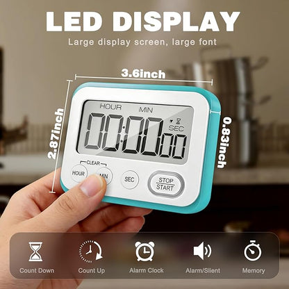 Digital Kitchen Timer Magnetic Loud Alarm, Large LCD Screen Silent/Beeping