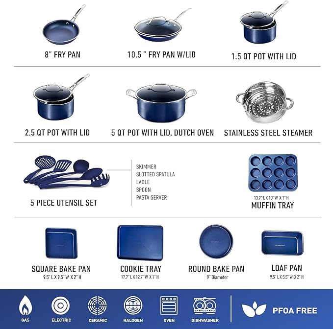 Granitestone 20 Pc Kitchen Pots and Pans Set Non Stick Cookware Set, Kitchen