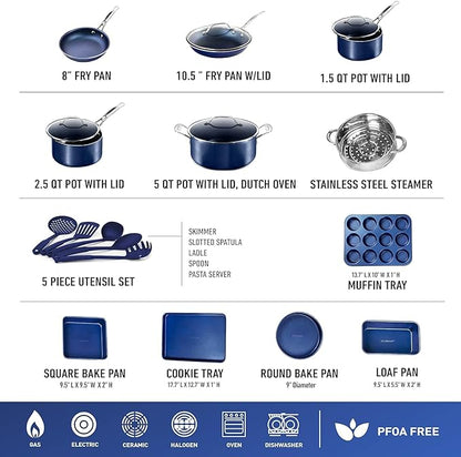 Granitestone 20 Pc Kitchen Pots and Pans Set Non Stick Cookware Set, Kitchen