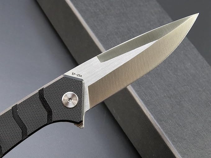 Eafengrow EF234 Folding Knife D2 Steel Blade G10 Handle EDC Tool Knives for Outdoor Working Camping Fishing(black)